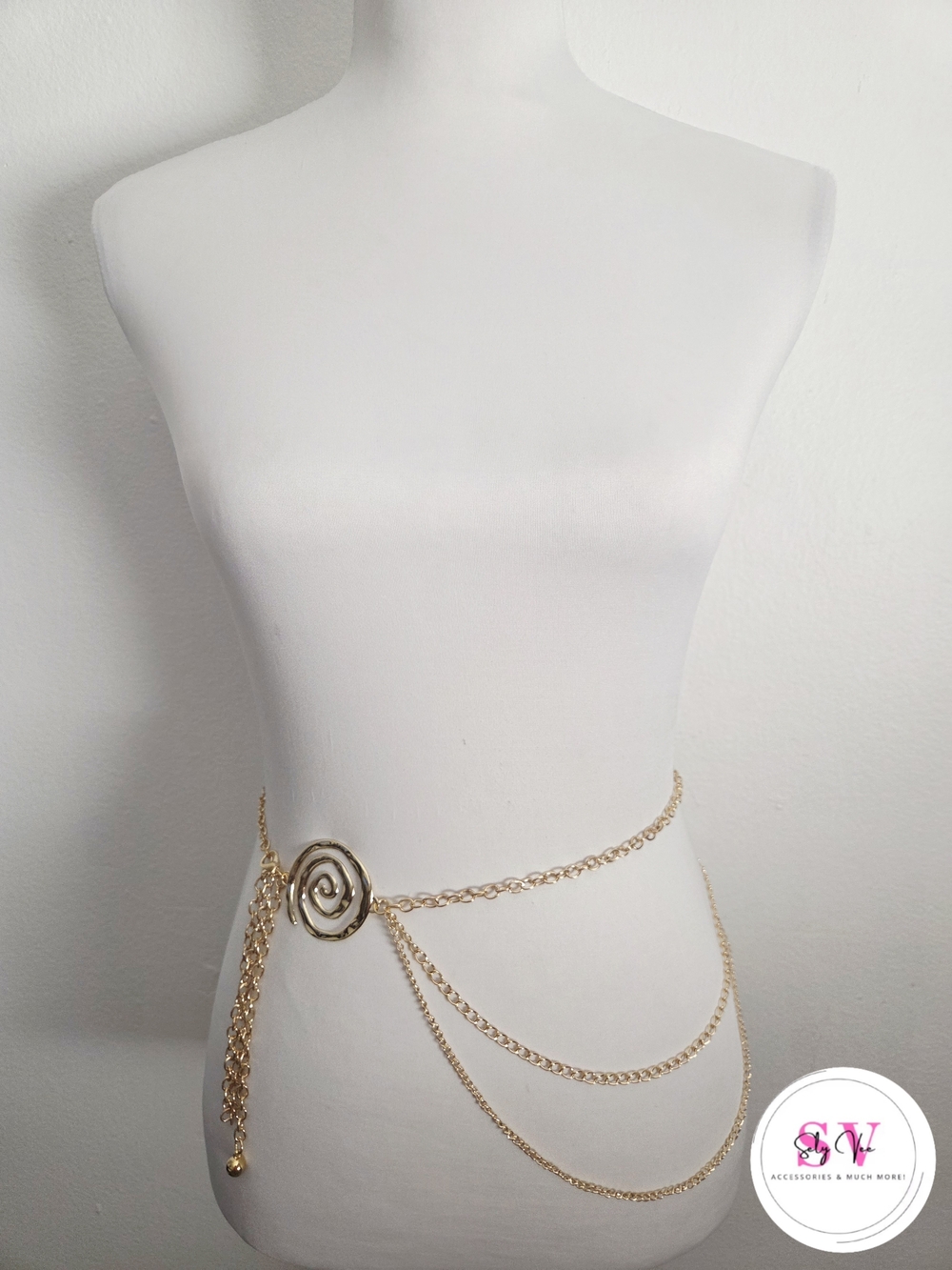 Stylish gold spiral multi-layer chain waist belt